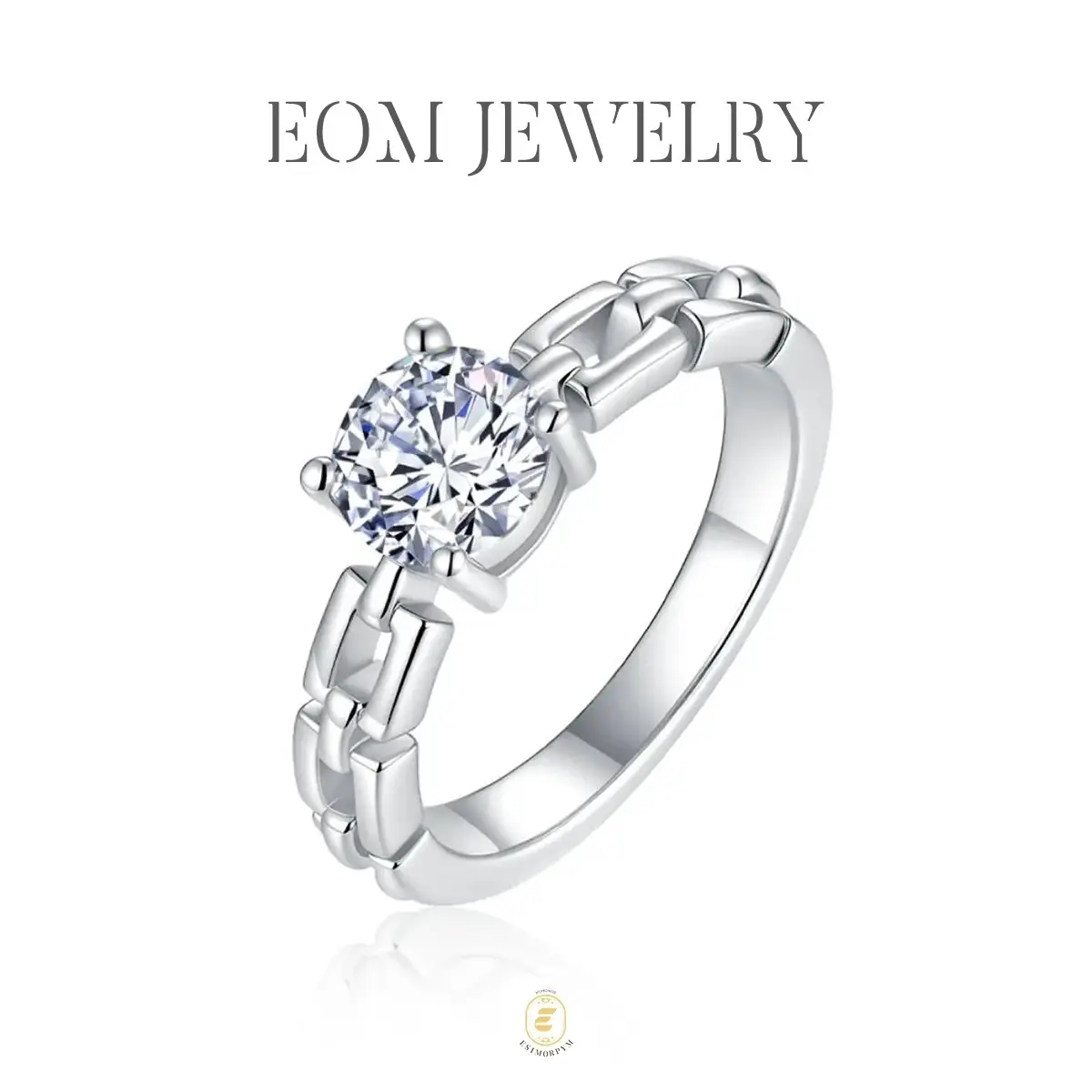 Moissanite 1ct Chain Link Solitaire Promise Ring for Women Wedding Engagement Anniversary Valentine's Day Birthday Gift for Her Daily Wear Jewelry