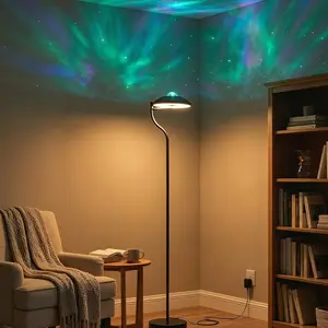 3-in-1 Bendable Floor Lamp LED Dimmable Standing Lamp Water Ripple Galaxy Star Projector Floor Lamp with Remote Control for Home Office Bedroom