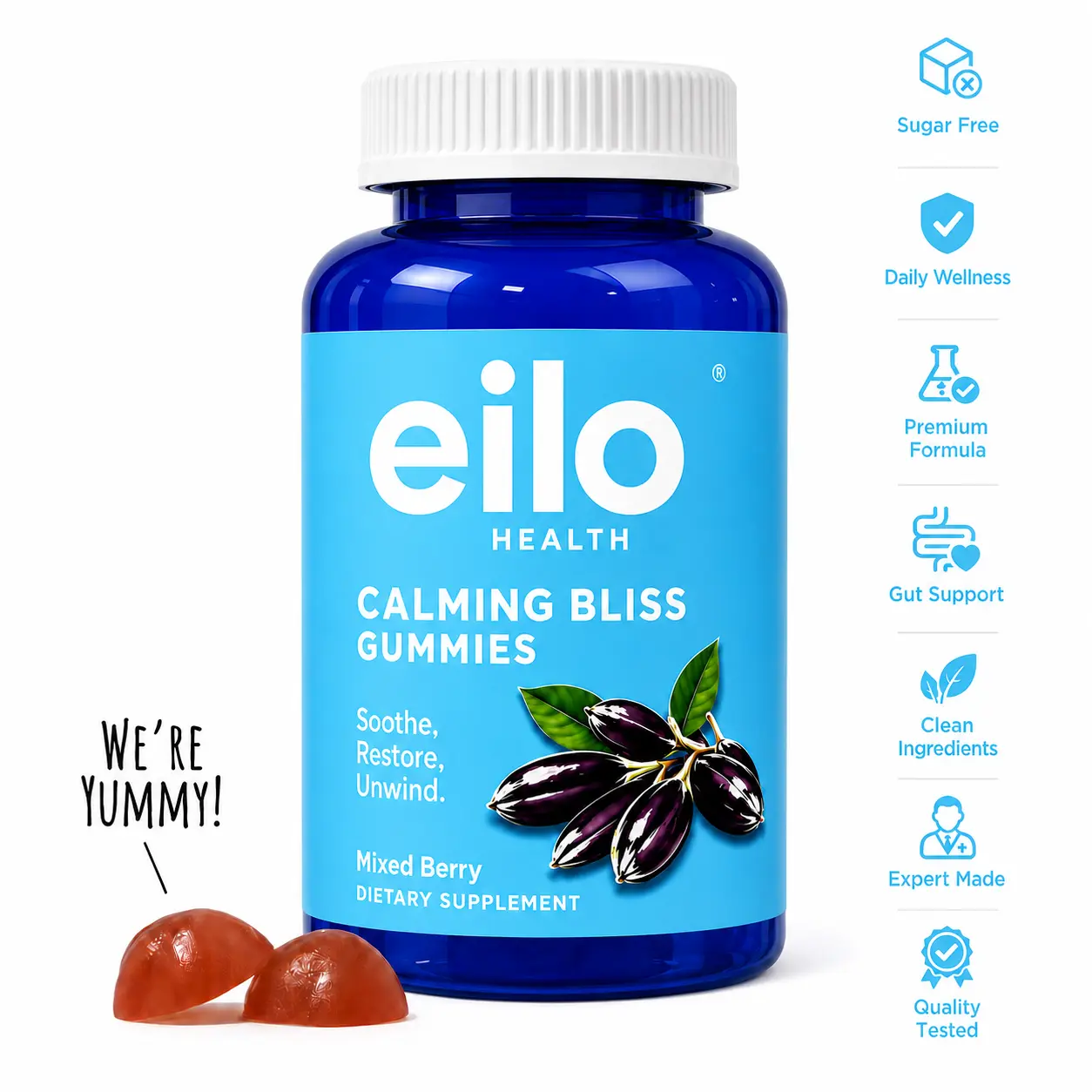 eilo 0 Sugar Mixed Berry Ashwagandha Gummies with KSM-66, Vitamin D, L-Theanine & Maca, Keto-Friendly, Vegan & Plant-Based, Non-GMO, Gluten-Free, Gelatin-Free, No Artificial Sweeteners & No Sugar Alcohols