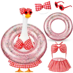 Summer Porch Goose Outfit Bikini for 23" Plastic/ Cement Goose Statues(not included goose), Hawaii Porch Goose Clothes with Sunglasses and Swimming Tube, Porch Goose Costume Garden Pool Patio Lawn Yard Decor