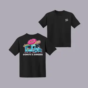 Dingers and Donuts Youth and Adult Tee, baseball drip, game day shirt, youth boy clothes, trending tee, summer outfit, gift for boy and girl, youth clothing, Old school graphic tee, vacation outfit, funny shirt