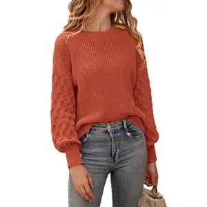 Women's Pullover Sweater Casual Long Sleeve Crew Neck Loose Chunky Knit Jumper Tops(Sheet)