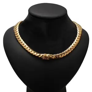 18k Gold Plated 6/8.8/9.6mm with Miami Cuban Chain Necklace for Men/Boys,Fasion Buckle Clasp Hip Hop Jewelry