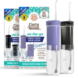 GuruNanda Compact Dental Water Flosser - Travel Size Oral Irrigator with Smart Timer & 2 Floss Tips - 180ml Tank