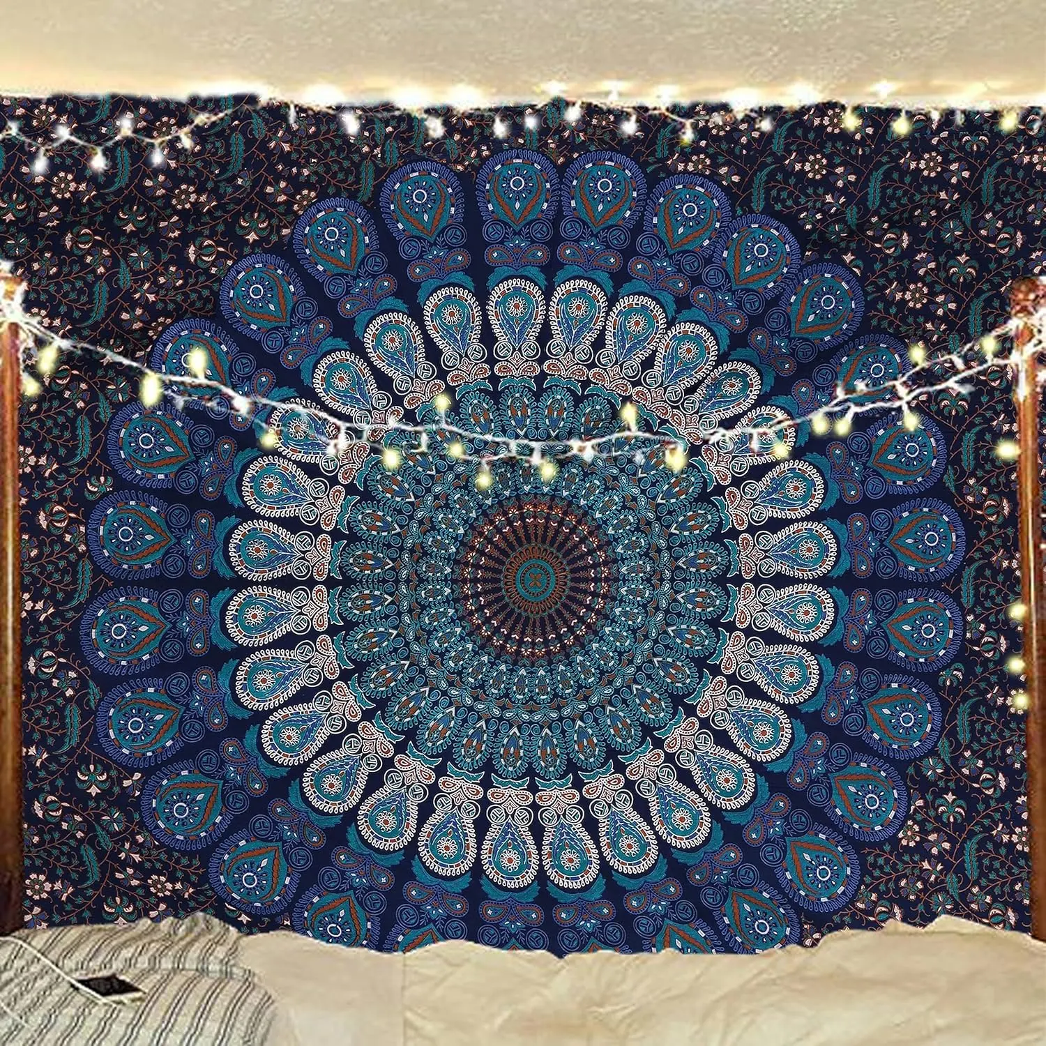 Indian Peacock Mandala Tapestry Wall Hanging - Smooth Lightweight Wrinkle-Resistant Cloth, Psychedelic Boho Hippie Print, Viral TikTok Home Decor for College Dorm Bedroom