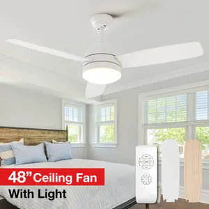 Ceiling Fan with lights and remote contorl,48-Inch,3 Color Dimmable LED Light, AC Motor,multi-functional,3 Speeds,3 Wooden Blades,White, Bedroom, Living Room,dining room,Decor