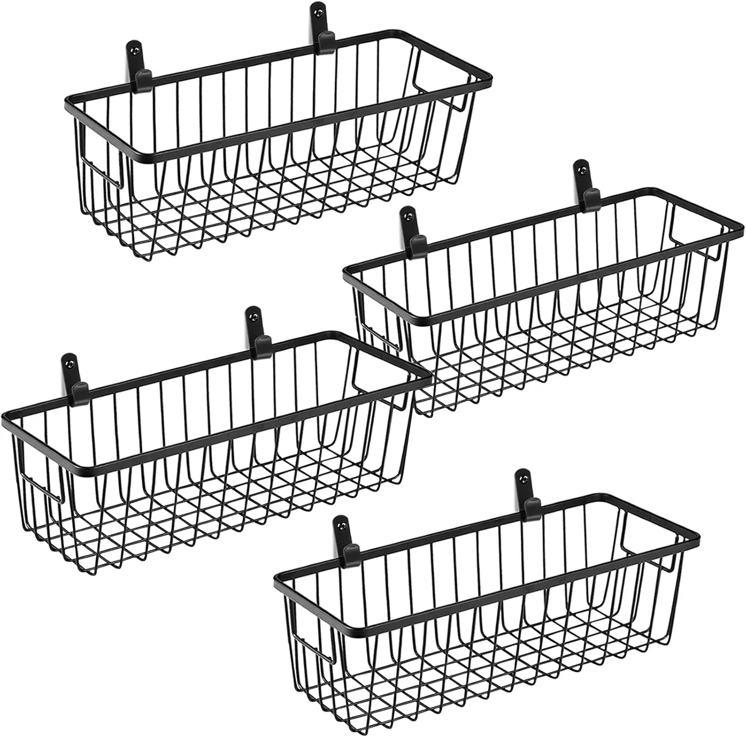 [New Deal] Farmhouse Metal Wire Bin Basket with Wall Mount - Small, 4 Pack - Portable Hanging Wall Basket, Rustic Home Storage Organizer for Cabinets, Pantry, Closets, Bathroom, Kitchen,Bedroom(Black)