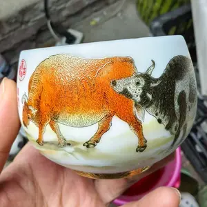 Yangzhi Jade Master Cup Gilded Tea Cup Ice Seed Tea Cup Handmade Wufu Niu Home Tea Cup bn