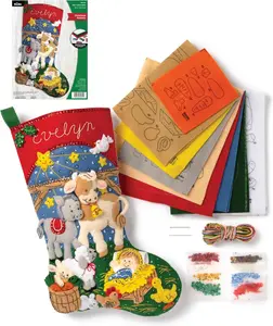 Bucilla Felt Applique 18" Stocking Making Kit, Christmas Nativity, 89531E