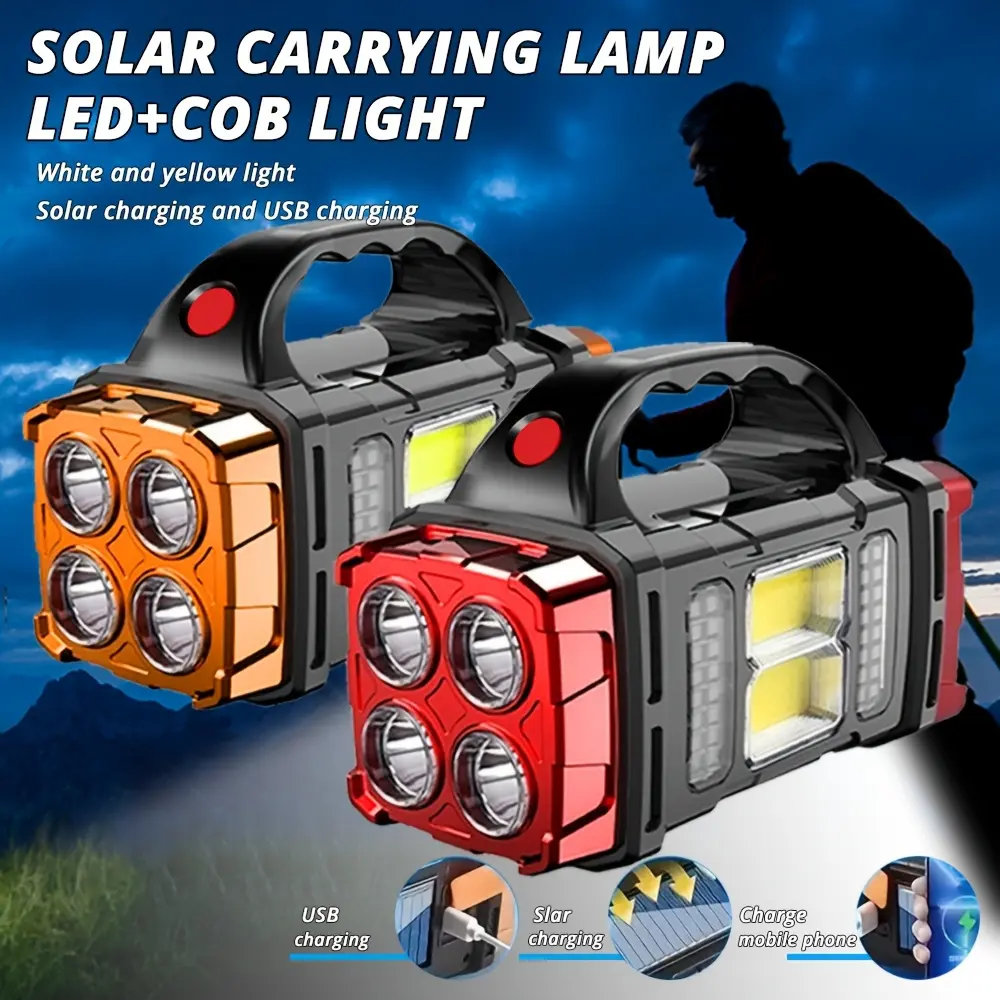 Solar Handheld Light, 4 Lighting Modes Rechargeable LED Work Light with USB-C Plug, Solar Powered Portable Lantern for Both Indoor/Outdoor Emergency, Camping, Power Outage Use