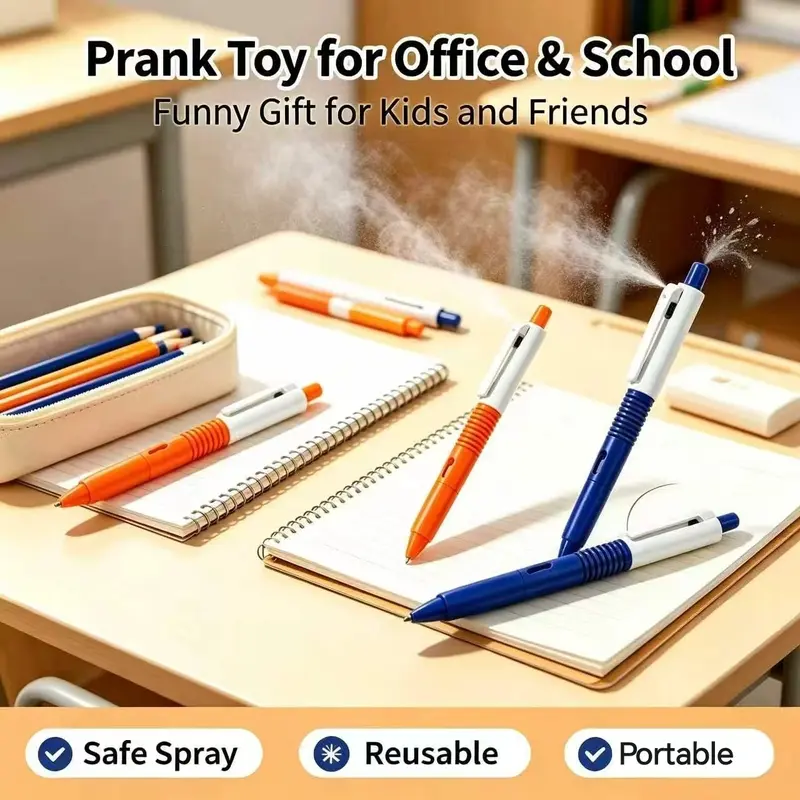 Unisex 2-in-1 Refillable Water Spray Ballpoint Gel Pen (Blue + Orange 2 Pack(best value - free shipping)), Discreet Design, School Supply, Birthday Party Gag Gift for 12 Years Above