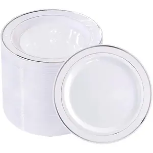 100 count  Plastic Plates - 6.25inch White with  Rim Disposable Salad/Dessert/Appetizer/Small Cake Plates for Weddings, Parties&Gathering