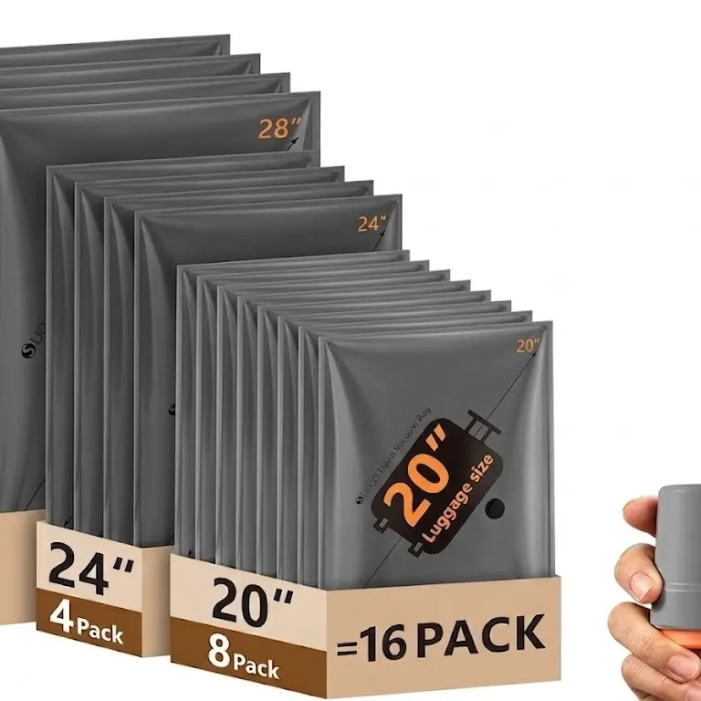 SUOCO Vacuum Packing Pump Storage Bags, Rechargeable Wireless Pump Travel Storage Bags Set Portable Space Saver Bags for Travel & Home - Vacuum Compression Packing Seal for Clothes, Blankets, Seasonal Storage