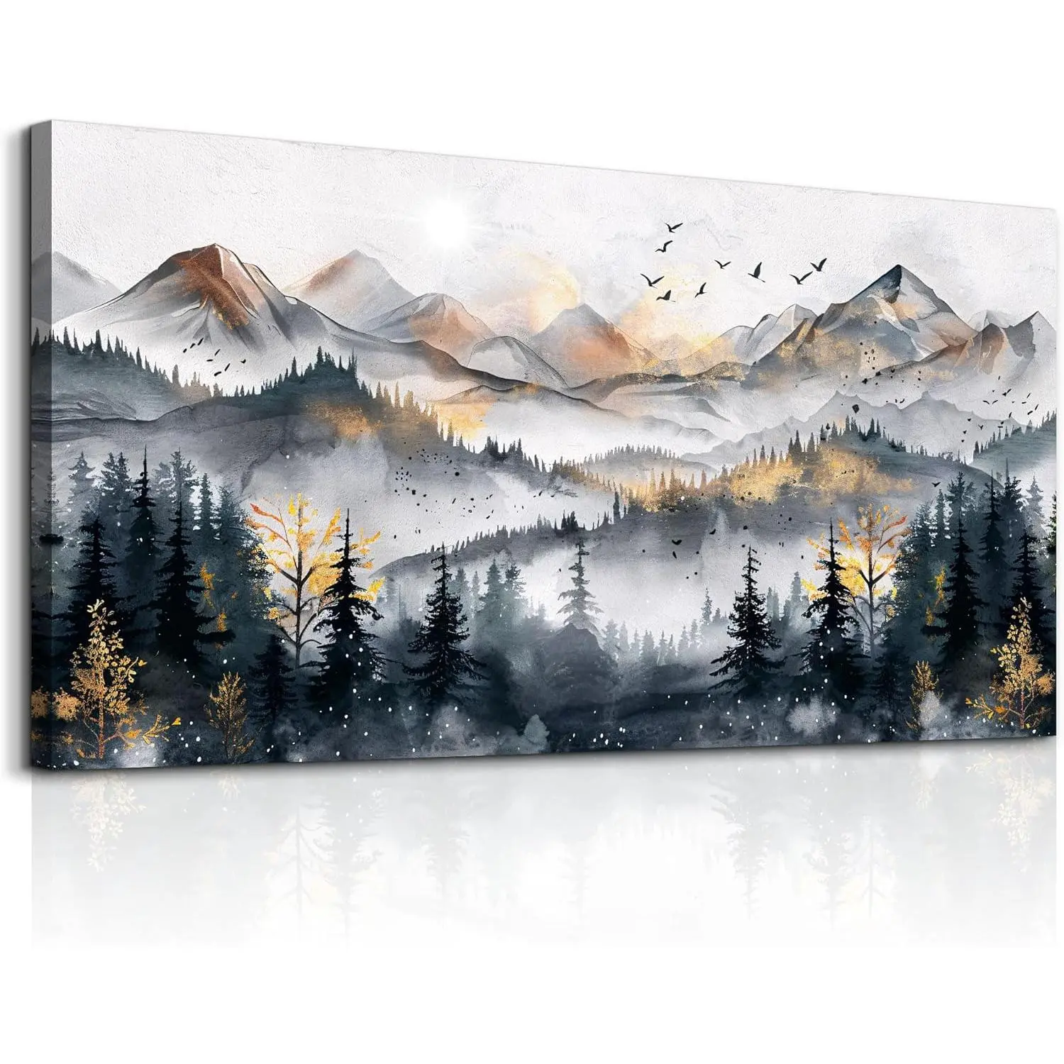 Ink Mountain Abstract Wall Decor For Bedroom Canvas Art 20"x40" Forest Landscape Ready To Hang Home Ornaments Artistic Photo Print Decoration Nature Paintings