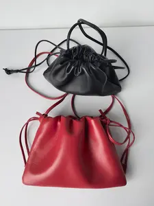 Women's Leather Crossbody Bag, Lightweight Drawstring Phone Pouch, Fashionable Cloud Design, High-End Genuine Leather Handbag