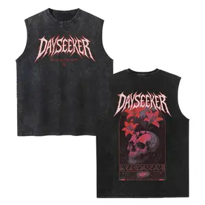 Unisex Dayseeker Vintage Washed Vest, Retro Print Sleeveless Shirt, Casual Regular Fit, Perfect Boyfriend Gift
