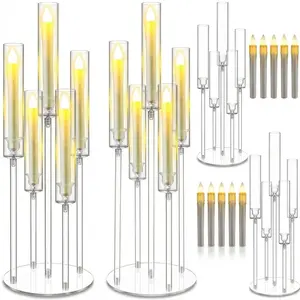 2/4/5PCS Acrylic Candelabra Centerpiece for Tables, 25.59In 5 Arm Clear Candle Holder with Removable Lampshade for Wedding Party Home Decor, Acrylic Candlestick for 0.8 LED Candles