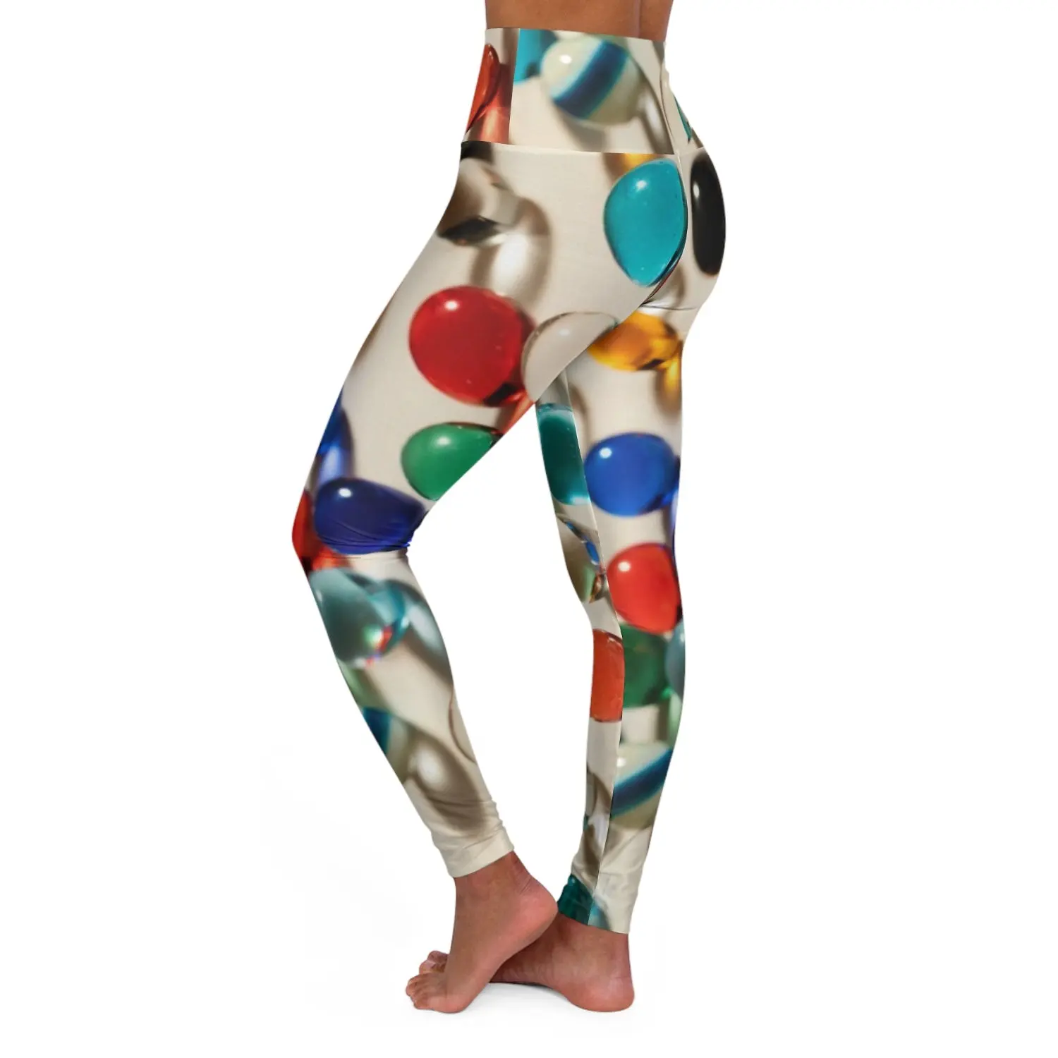 Women's Retro Marble Graphic High-Waisted Leggings - 4-Way Stretch Elastane, Sporty Chic, Female Womens Fitness Active Yoga & Lounge Pants
