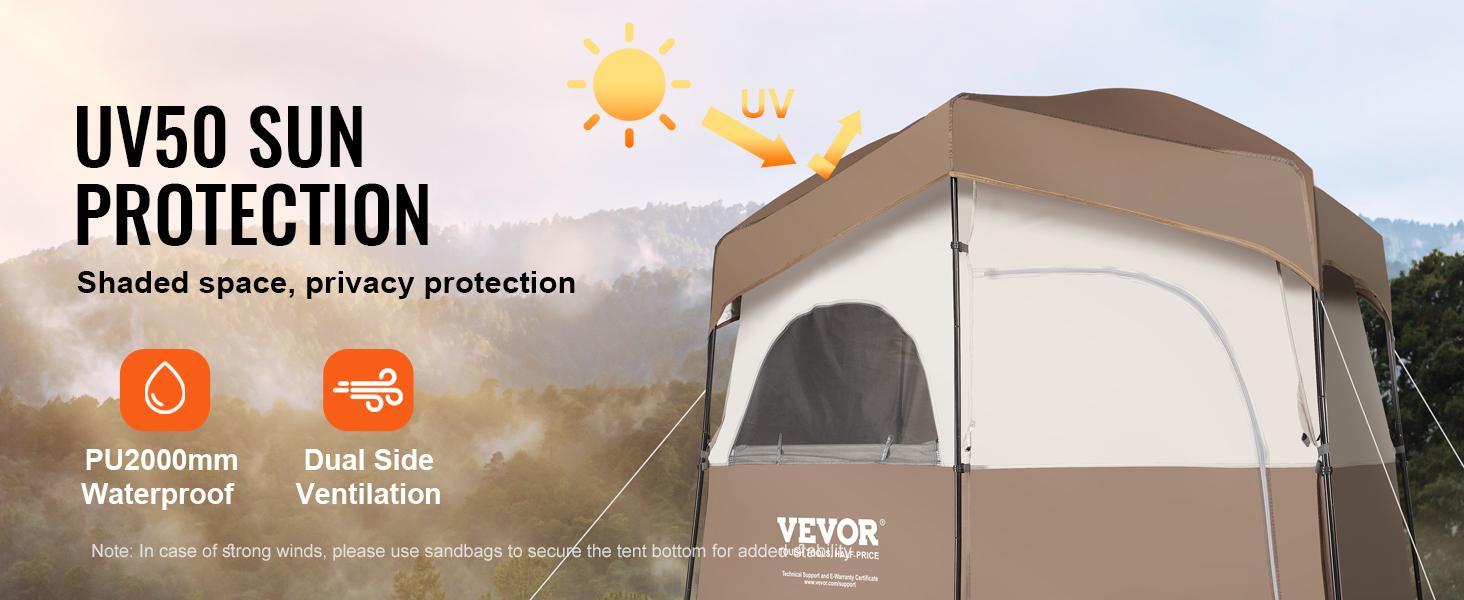 VEVOR Camping Shower Tent, TikTokShopBlackFriday, 83" x 42" x 83" 2 Rooms Oversize Outdoor Portable Shelter, Privacy Tent with Detachable Top, Pockets, Hanging Rope and Clothesline, for Dressing, Changing, Toilet, Bathroom VEVOR Camping Shower Tent, TikTokShopBlackFriday, 83" x 42" x 83" 2 Rooms Oversize Outdoor Portable Shelter, Privacy Tent with Detachable Top, Pockets, Hanging Rope and Clothesline, for Dressing, Changing, Toilet, Bathroom