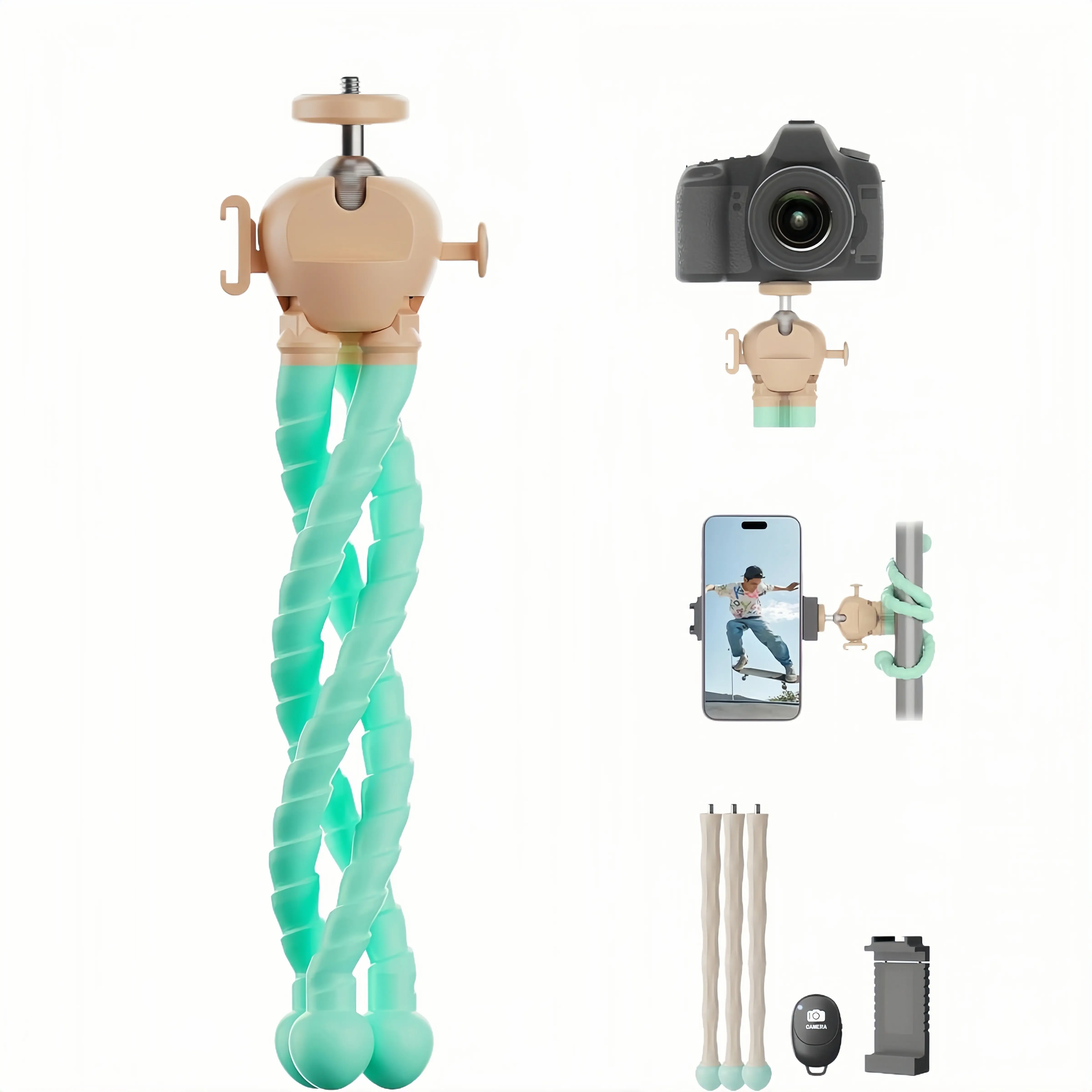 KINGJOY Flexible Camera Tripod with Universal Mount - Bendable Flexible Legs, Includes Remote, Compatible with Smartphone, DSLR - Ideal for Vlogging, Photography (Camera Accessories)
