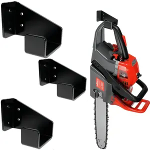 3PCS Heavy Duty Chainsaw Storage Hooks, Powder Coated Iron Wall Mount Garage Organizer for Gas and Electric Chainsaws, Space Saving Workshop Storage System with Anchors and Screws