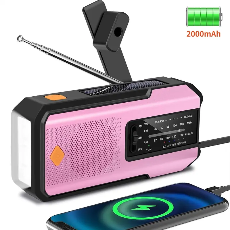 Emergency Hand Crank Radio, Durability AM/FM Dual Band Radio, Portable Weather Multifunctional Radio with 3 LED Flashlight, 2000mAh Power Bank Phone Charger for Outdoor Camping, Battery Radio Emergency, Handcrankradio, Handheld Radio, Audio