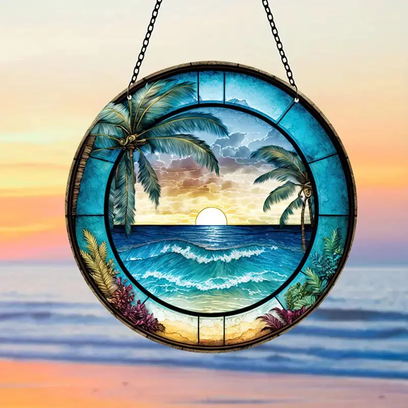 Sea Landscape Pattern Hanging Ornament, 1 Count Creative Window Hanging Decoration, Colorful Acrylic Garden Decor For Home Door