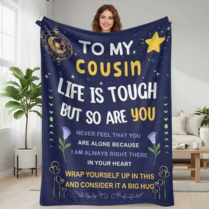 To My Cousin Flannel Blanket  Galaxy Star and Moon Print Inspirational Quote Design  Soft Cozy Warm Durable Gift Throw  Perfect for Bedroom Living Room Sofa Friendship Birthday Comfort Hug Use summerwins