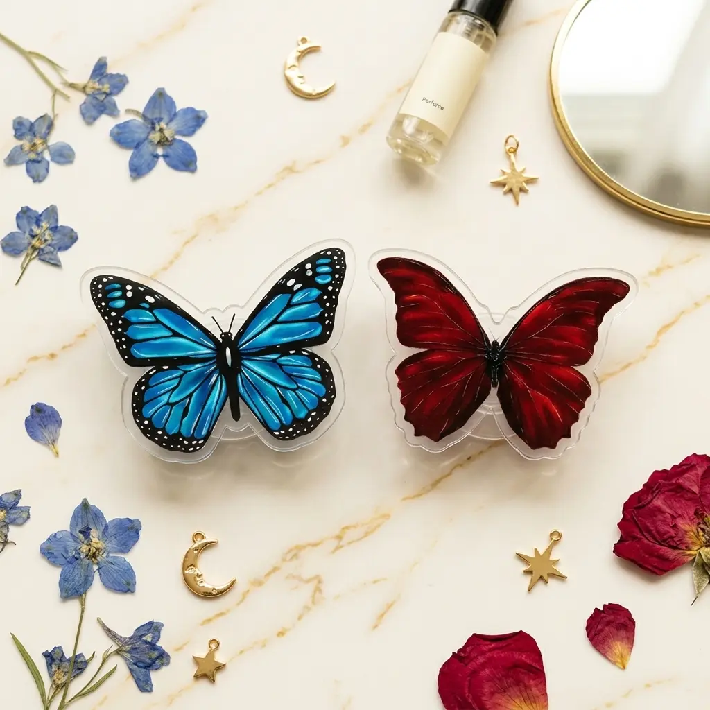 Red And Blue Butterfly Phone Grip, Aesthetic Magnet Holder Stand, Kawaii Gothic Fan Gift, Reader Sticky Baby Mount Universal Support Accessory