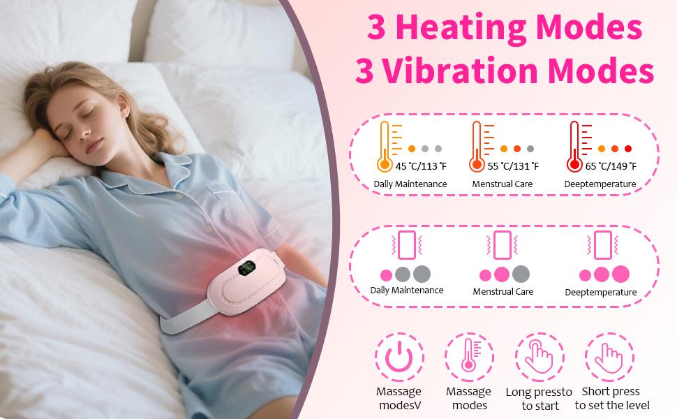 Portable Cordless Heating Pad for Period Cramps, Electric Waist Belt with 3 Heat & 3 Massage Modes, Rechargeable Warm Uterus Belt, Perfect Birthday Gifts for Women & Girls (White)