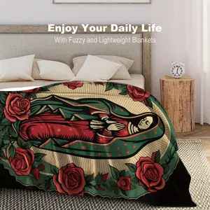Our Lady of Guadalupe Blanket, Soft and Comfortable Lightweight Adult Blanket, Suitable for Sofa Bed Decoration,Flannel Throw Blanket, 280g per Square Meter, Available in Four Sizes,Vintage Home Decor Enthusiasts,Baptism Gift For Newborns