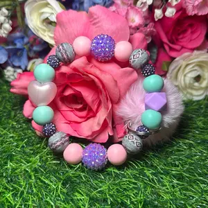 Spring zing Wristlet Keychain color scheme mint green, pink, lavender and bling beads made with wire