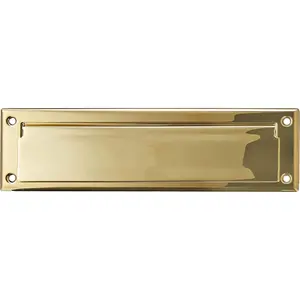 Polished Brass Letter Box Plate, 13" x 3.625" Durable Door Mail Plate for Home Exterior Entryway