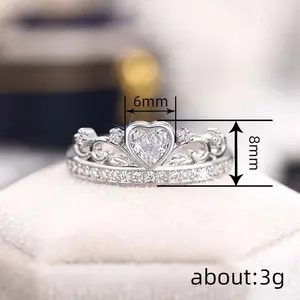 Heart Crown Ring Zircon Women Everyday  Jewelry Gift