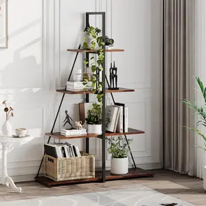 Book Shelf, 4 Tier Bookshelf, Modern Boat Shaped Design, Narrow Wooden Bookcase for Living Room/Bedroom, Space-Saving Storage Shelf Organizer with Sturdy PB Board, Stylish Home Decor, Brown
