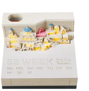 Time Piece Calendar - 2024 Desk Calendar With LED Lights - Paper Carving 3D Calendar Notepad Art Craft Gift for Thanksgiving Christmas Housewarming Desktop Decoration (With Calendar & Light)