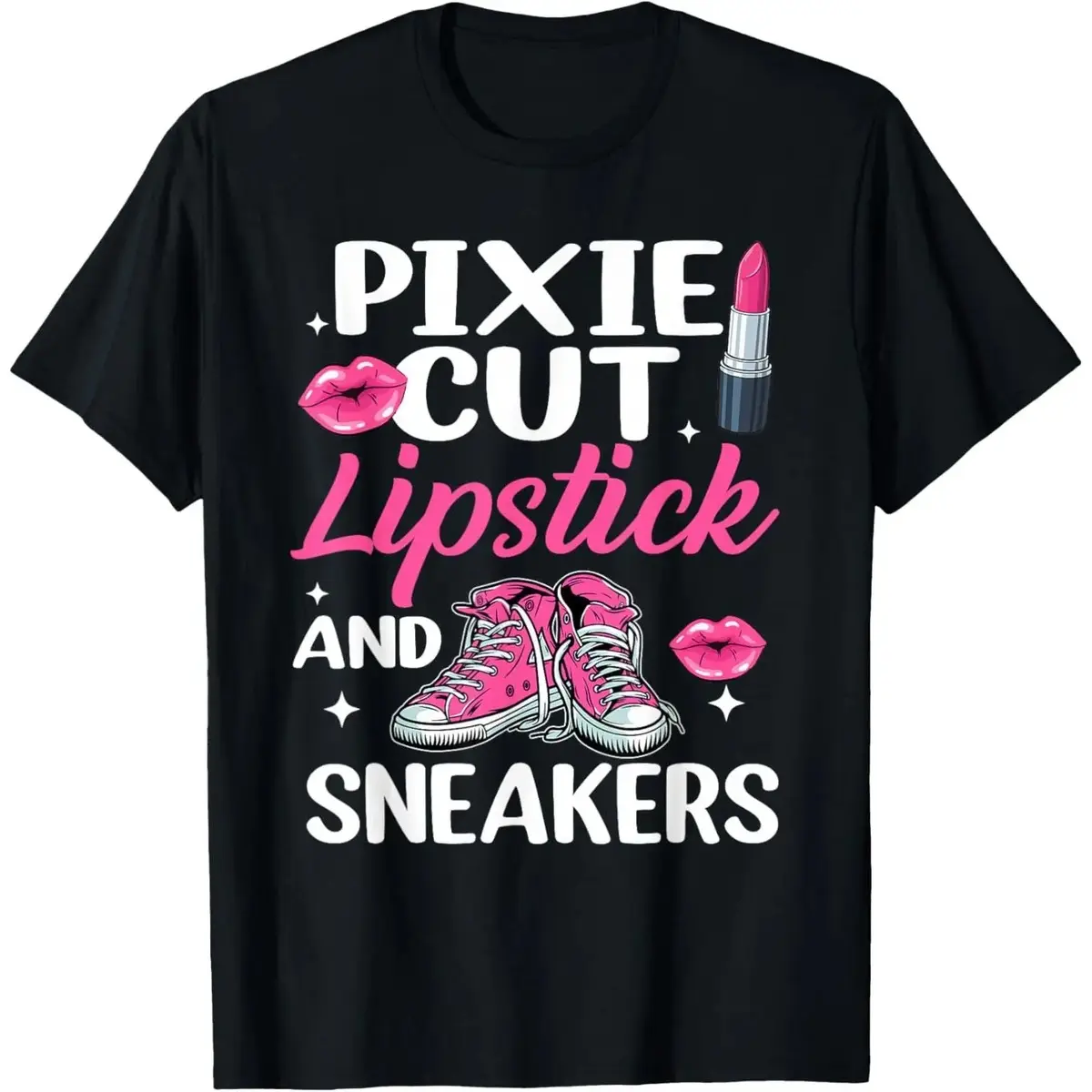 "Pixie Cut Lipstick And Sneakers" Cute Style Graphic T-Shirt, Trendy Women's Fashion Casual Cotton Tee