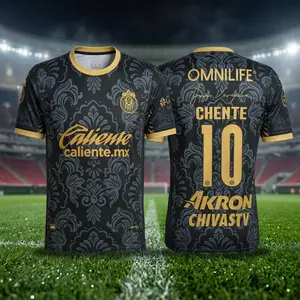 Print Full Chivas Black Soccer Jersey, Blue Fan Version, Short Sleeve, Quick-Dry Football Shirt, Liga MX Fans Jersey
