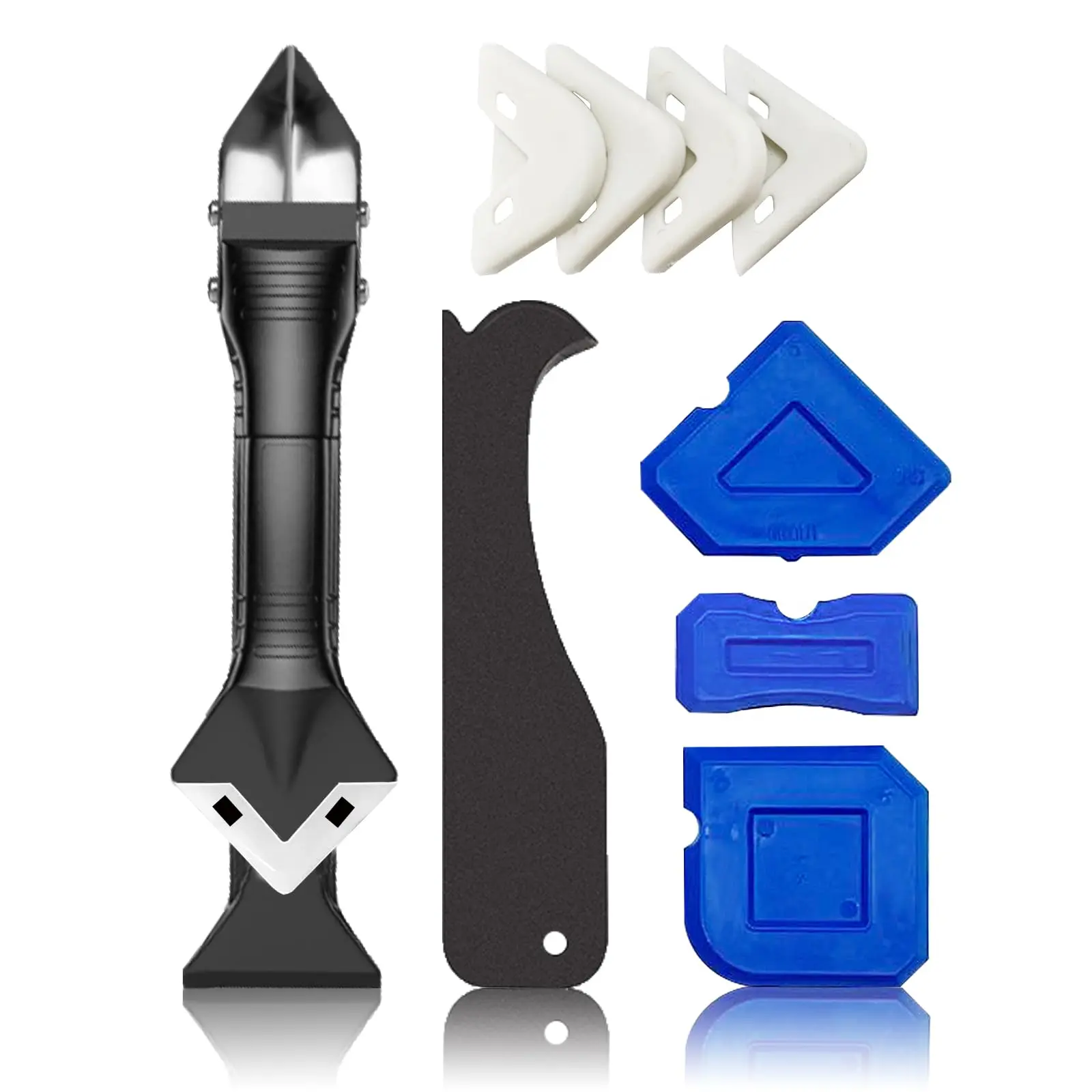 9PCS Silicone Caulking Tools (Stainless Steel head) 5 in 1 Sealant Finishing Tool Grout Remove Scraper,Caulk Remover Glass Glue Angle Scraper for Bathroom Kitchen Floor,Window,Joint