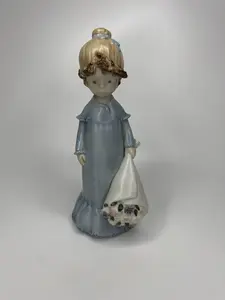 Vintage Enesco Kinka Japan EARLY Flower Firl Figurine Paper Label 9" Tall Girl