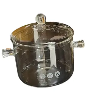 Glass Cooker With Handle Heat Resistant Transparent Soup Congee Pot Suitable for Stoves And Ovens Perfect for Families and Restaurants Ideal for Soups Milk Ramen