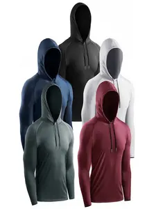 Men's Sports Long Sleeve Hooded Rashguard Moisture-Wicking Quick-Dry Fitness Top Slim-Fit Running Training