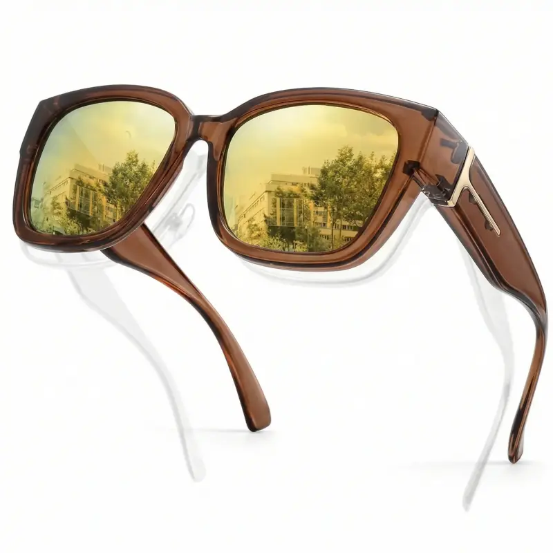tranparent brown frame / gold mirrored lens 