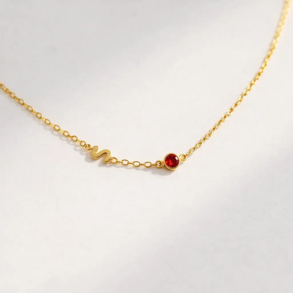 Birthstone Initial Necklace Gift, Customized Birthstone Sideways Necklace, Family Birthstone Personalized Pendant, Letter Keepsake Necklace