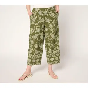 Susan Graver PURE Regular Printed Linen Wide Leg Crop Pants