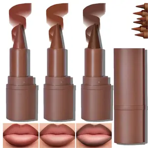 3 Colors 2 in 1 Lip Liner Set, Matte Nude Dark Brown Red Creamy Smooth Plumping Lip Pencil, High Pigmented Long Lasting Light Brown Lipstick Makeup,