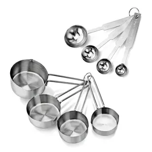8 Pieces Stainless Steel Measuring Cups and Spoons Combo Set for Coffee Beans, Ground Coffee, Protein Powder, Spices, Tea and Bath Salt Scoop, Soup Cooking Mixing Stirrer Kitchen Tools Utensils