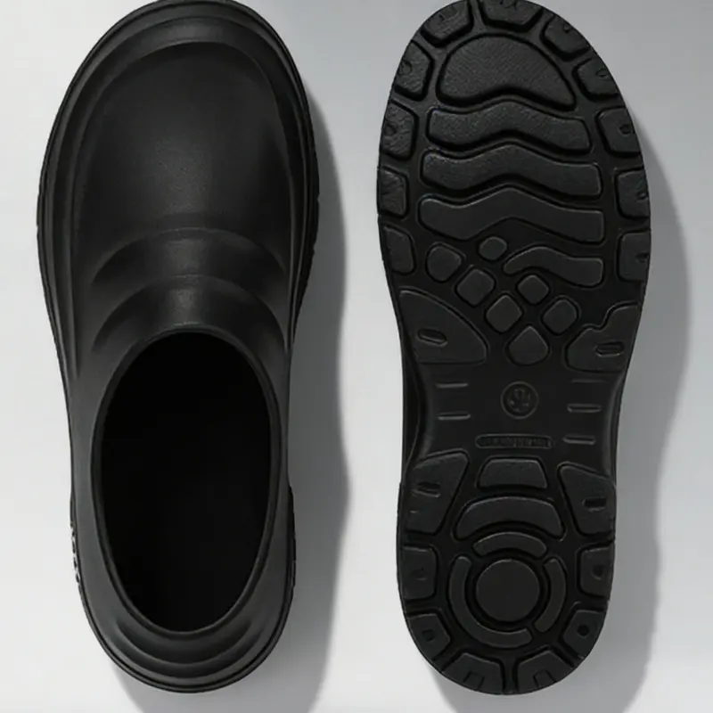 TEER Men's Unisex Dylan EVA Clogs Mules - Pure Black Slip-On Slides Clogs with Cute Minimalist Tassel, Lightweight Cushioned Durable Work Commute Shoes, All Seasons Comfortable Breathable Waterproof Footwear for Long-Standing Workers