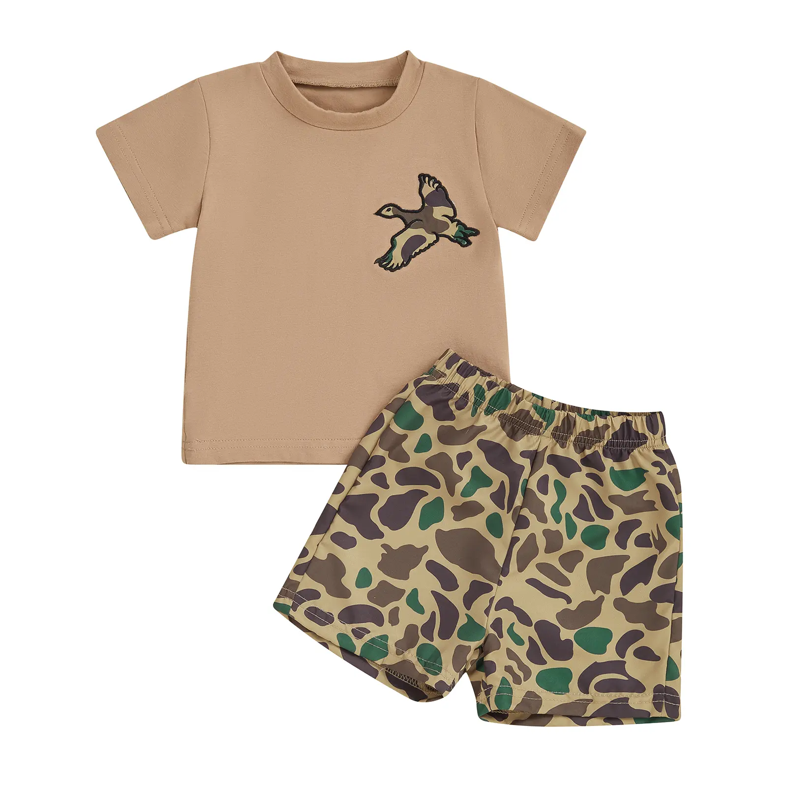 Toddler Baby Boy Hunting Summer Clothes Mallard Duck Short Sleeve T-Shirt Camouflage Elastic Waist Shorts 2Pcs Set