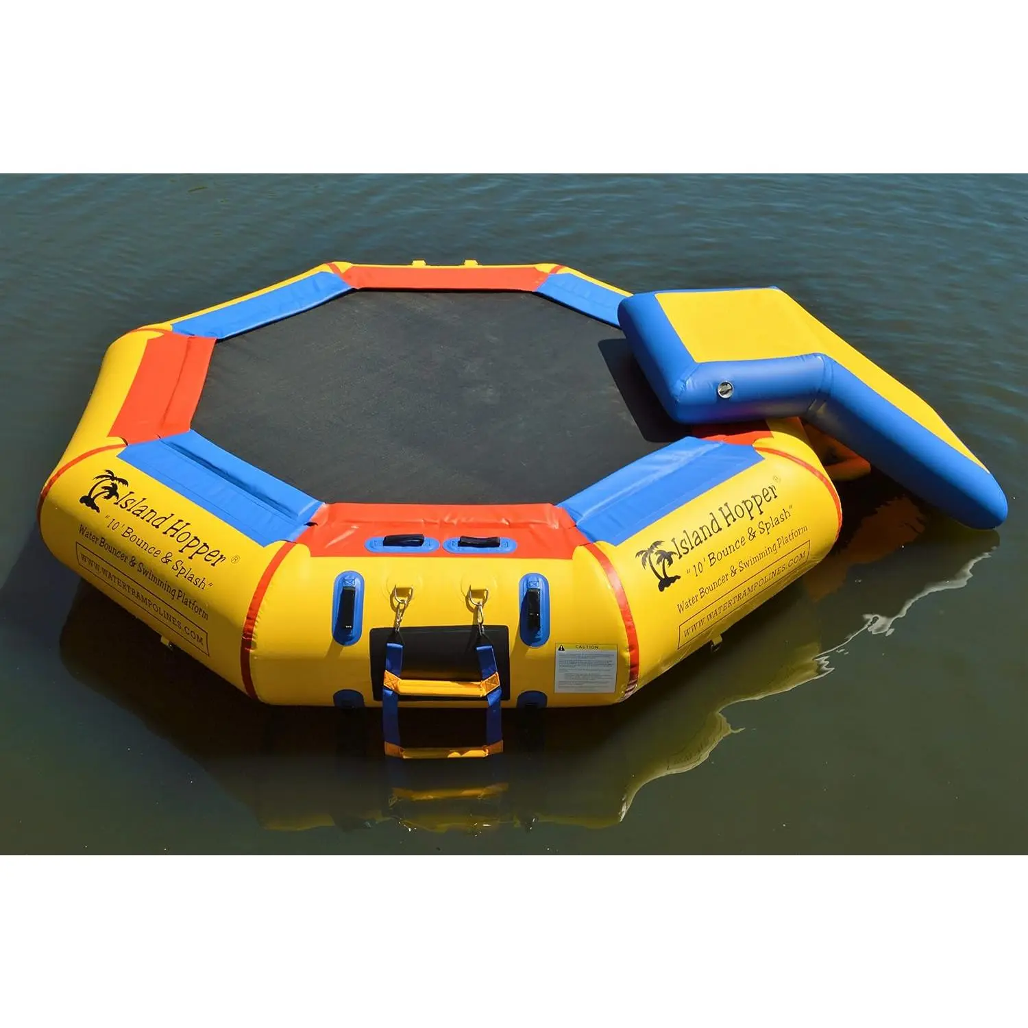 Island Hopper 10' Bounce N Splash Padded Water Bouncer with Slide Water Park – Durable Inflatable Trampoline – Spring-Less Design with Foam Padding – Water Trampoline for Lake - Supports 300 lbs